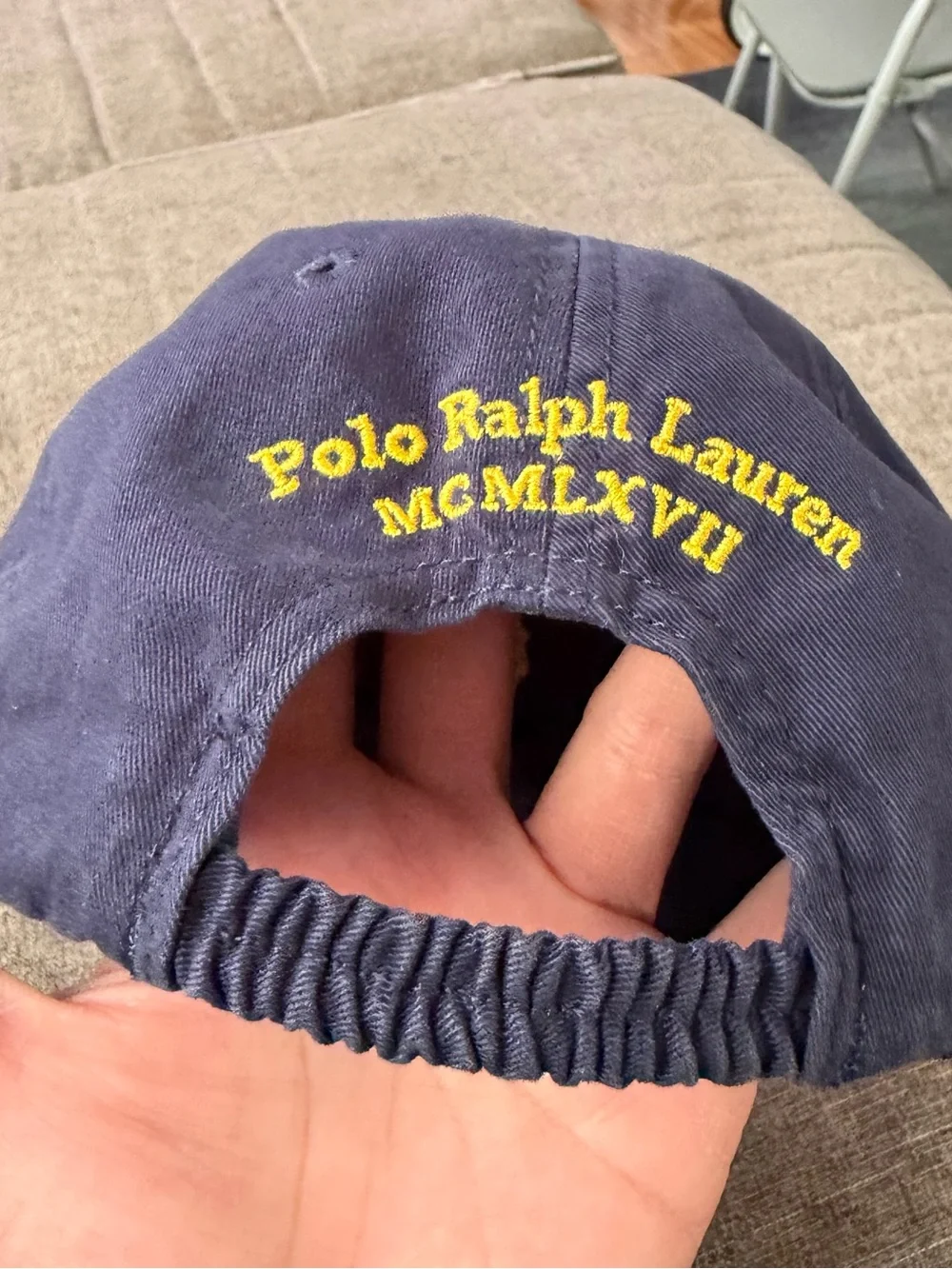 Preloved Boys Ralph Lauren Navy Cap with Yellow Polo Logo and Number 3